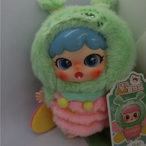 Adorable Green and Pink Plush Doll